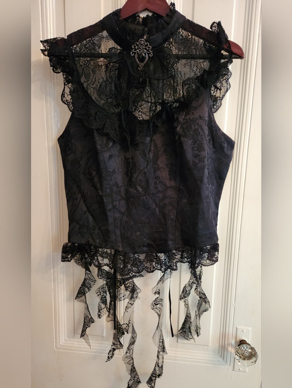 Black Lace Ruffled Victorian-Style Camisole